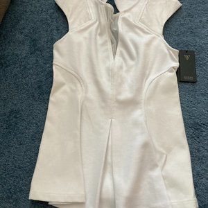 Guess Ponte Mesh Peplum Top Blouse Faux Leather Sheer Mesh White xs $79.00.